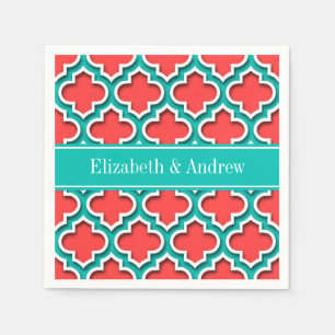 Coral Red, Blauwgroen Marokkaans #5DS Monogram Bla Servet