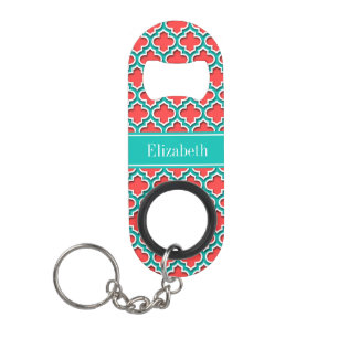 Coral Red, Blauwgroen Marokkaans #5DS Monogram Bla Sleutelhanger Flessenopener
