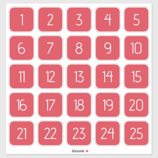 Coral Red Customizable Square Number Stickers  (Vel)