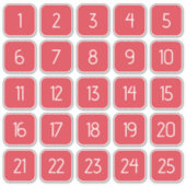 Coral Red Customizable Square Number Stickers  (Voorkant)
