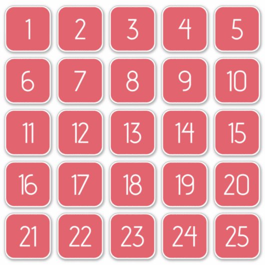 Coral Red Customizable Square Number Stickers  (Devant)