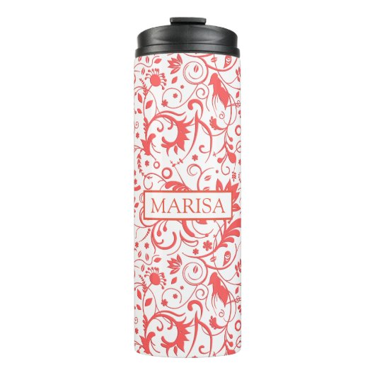 Coral Red Damask Thermosbeker (Voorkant)