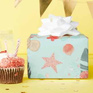 Coral Red en Mint Beach Pattern Cadeaupapier