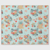 Coral Red en Mint Beach Pattern Cadeaupapier (Vlak)