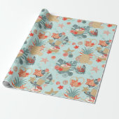 Coral Red en Mint Beach Pattern Cadeaupapier (Uitgerold)