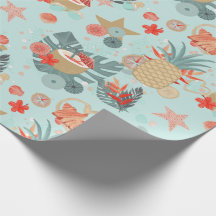 Coral Red en Mint Beach Pattern