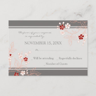 Coral Red Gray Floral RSVP Weddenschap Card Kaartje