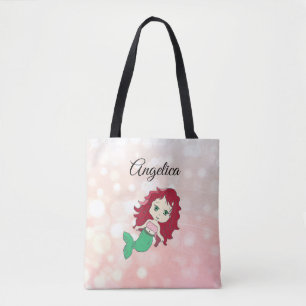 Coral Red Hazard Mermaid Personalized Canvas tas