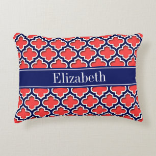 Coral Red Navy 5c Marokkaans #5DS Monogram naam ma Accent Kussen