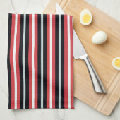 Coral Red Navy Blue White Stripes Theedoek (Quarter Fold)