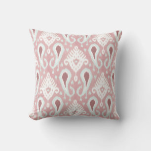 Coral Red Pastel Seafoam Green Ikat Tribal Patroon Buitenkussen