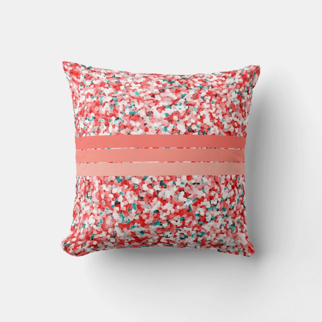 Coral Red Pink Stripes over Crystal Pattern Kussen (Voorkant)