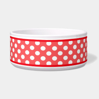 Coral Red Polka Dot Pattern Ceramic Dog Bowl. Voerbakje