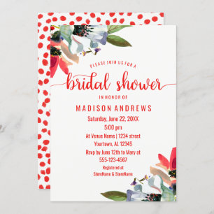 Coral Red Poppy Floral Bridal Douche Invitation