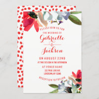 Coral Red Poppy Floral Wedding Invitations