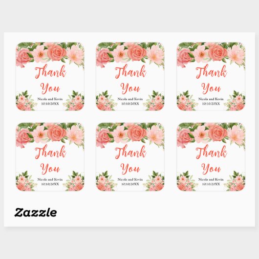 Coral Red Roses with Foliage Vierkante Sticker (Vel)