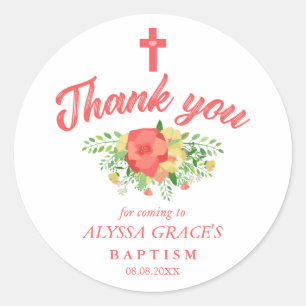 Coral Red Spring Bouquet Baptisme Dank je Ronde Sticker