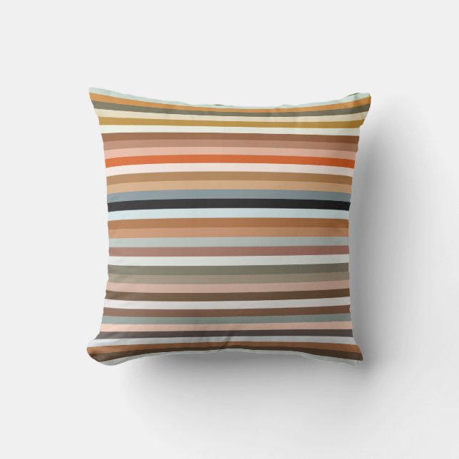 Coral Red Turquoise Blue Yellow Oranje Pink Stripe Buitenkussen (Voorkant)