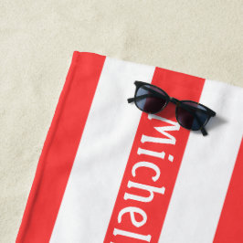 Coral Red White Cabana Stripes Strandlaken