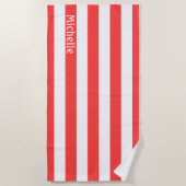 Coral Red White Cabana Stripes Strandlaken (Voorkant)