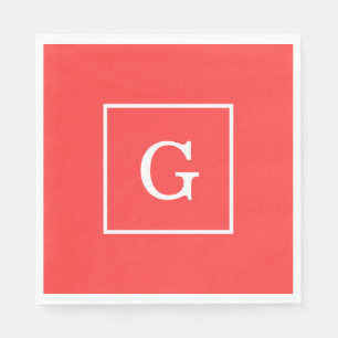 Coral Red White Initiaal monogram Servetten