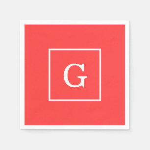 Coral Red White Initiaal monogram Servetten