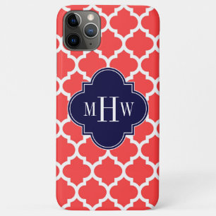 Coral Red WhMarokkaans #5 Navy 3 Initiaal Monogram iPhone 11 Pro Max Hoesje