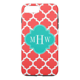 Coral Red WhMoroccan #5 Blauwgroen 3 Initiaal mono iPhone 8 Plus / 7 Plus Hoesje