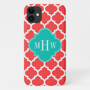 Coral Red WhMoroccan #5 Blauwgroen 3 Initiaal mono iPhone 11 Hoesje
