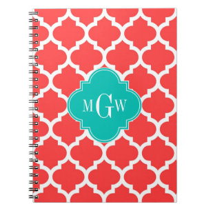 Coral Red WhMoroccan #5 Blauwgroen 3 Initiaal mono Notitieboek