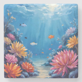 Coral Reef Under the Sea Ocean Painting Stenen Onderzetter