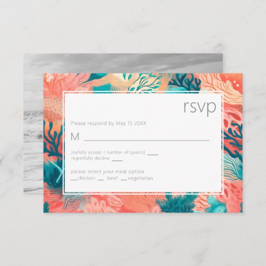 Coral Reef Vibrant rose et turquoise RSVP (Devant / Derrière)