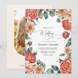 Coral Rose, Apricot Blush, and Soft Mint Wedding Kaart