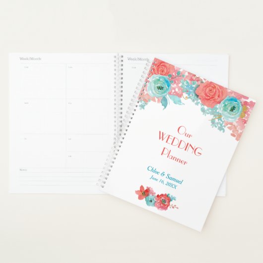 Coral rose et Aqua Mariage Floral (Devant avec enveloppe)