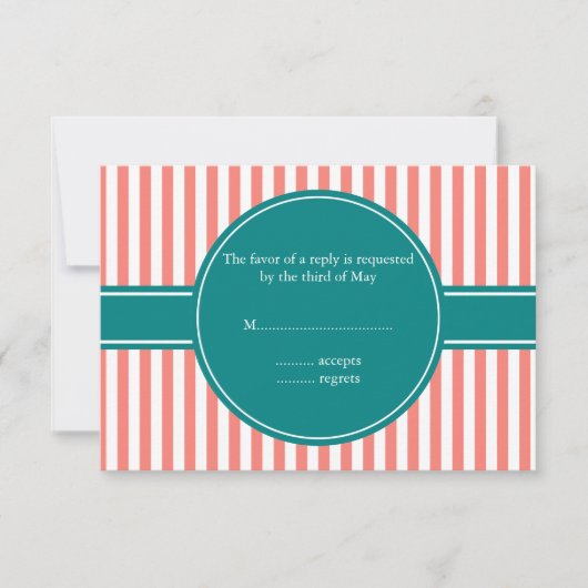 Coral rose et blanc rayures et mariage Teal RSVP (Devant)