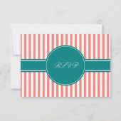 Coral rose et blanc rayures et mariage Teal RSVP (Dos)