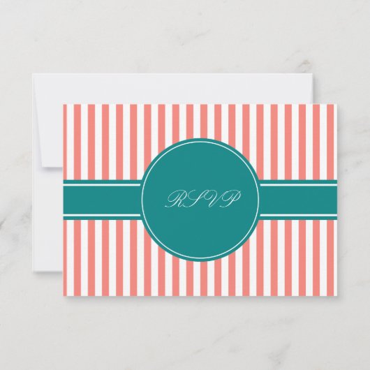 Coral rose et blanc rayures et mariage Teal RSVP (Dos)
