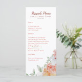 Coral Rose Floral Bridal Brunch Menu Douche (Debout devant)