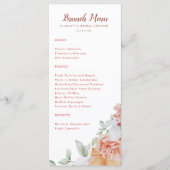 Coral Rose Floral Bridal Brunch Menu Douche (Devant)