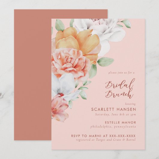 Coral rose Floral Bridal Brunch Shoch Invitation (Devant / Derrière)