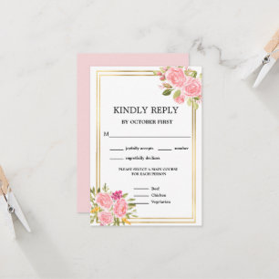 Coral rose Floral Options de repas RSVP Invitation