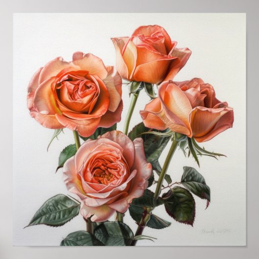 Coral Rose Flower Art Imprimer Poster (Devant)