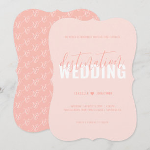 Coral rose moderne Destination Mariage Invitation