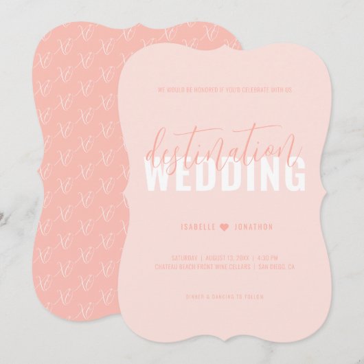Coral rose moderne Destination Mariage Invitation (Devant / Derrière)