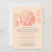 Coral rose sable dollars plage mariage invitations (Devant)
