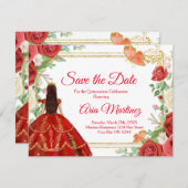 Coral Roses Quinceañera 15 Anos Save the Date Bedankkaart (Voorkant / Achterkant)