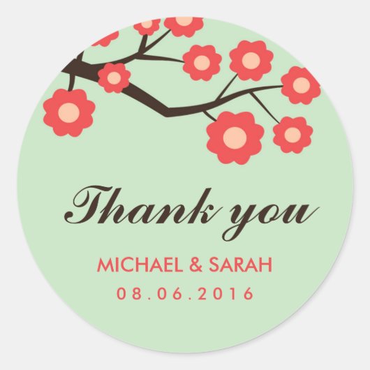 Coral Rouge Floral Mariage Favor Sticker Merci (Devant)