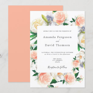 Coral roze florals script bruiloft kaart
