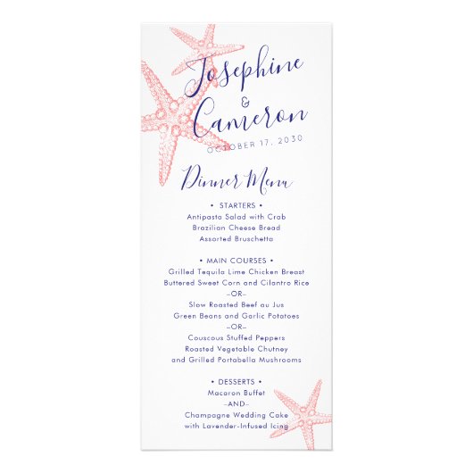 Coral roze Starfish Moderne Beach Menu (Voorkant)