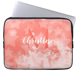 Coral roze sterren patroon Moderne grafische monog Laptop Sleeve